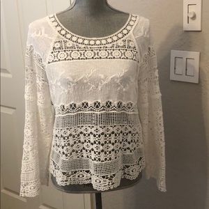 Anthropologie White lace Debetta long sleeve top.
